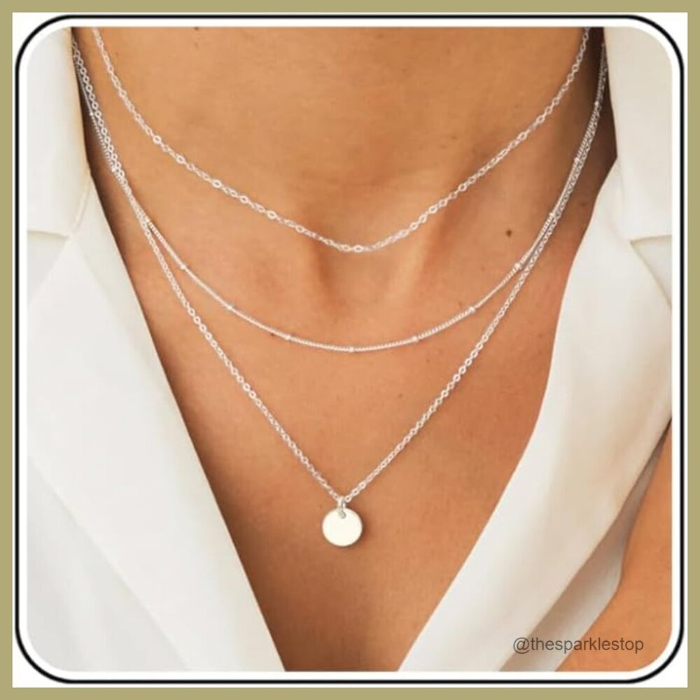 Gold Plated Layered Choker Necklace Set with Pearl Pendant